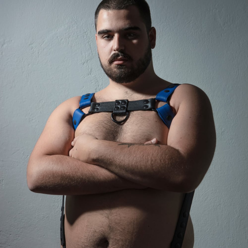 Classic bulldog-style leather chest harnesses for men