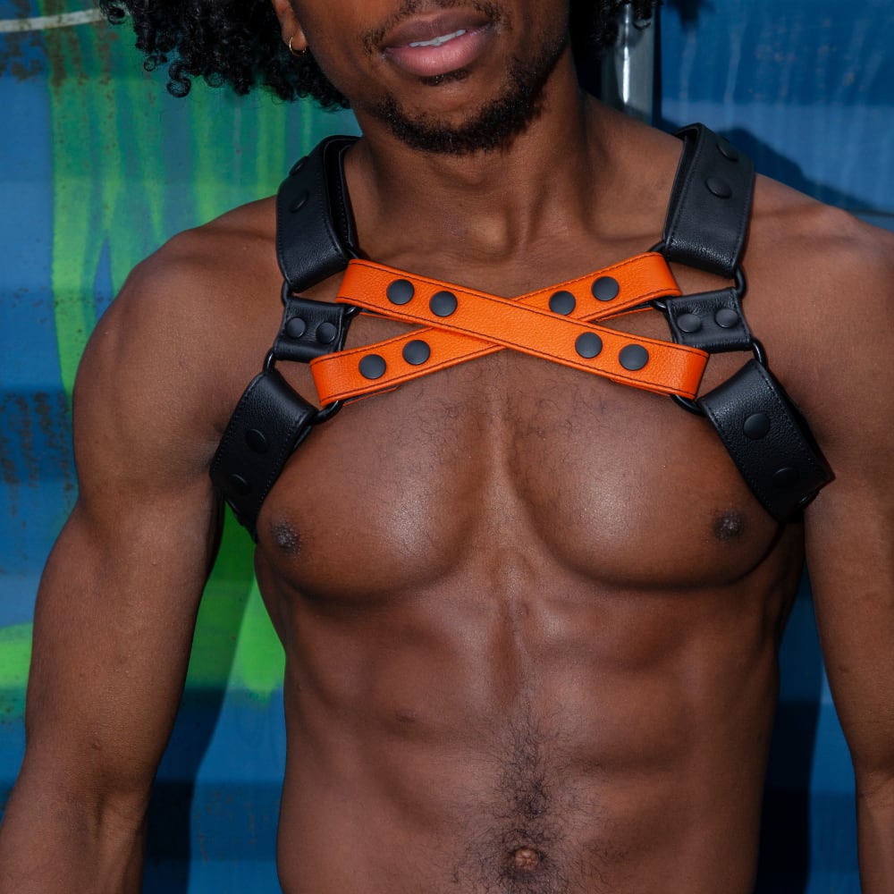 Universal X-style leather chest harnesses for men