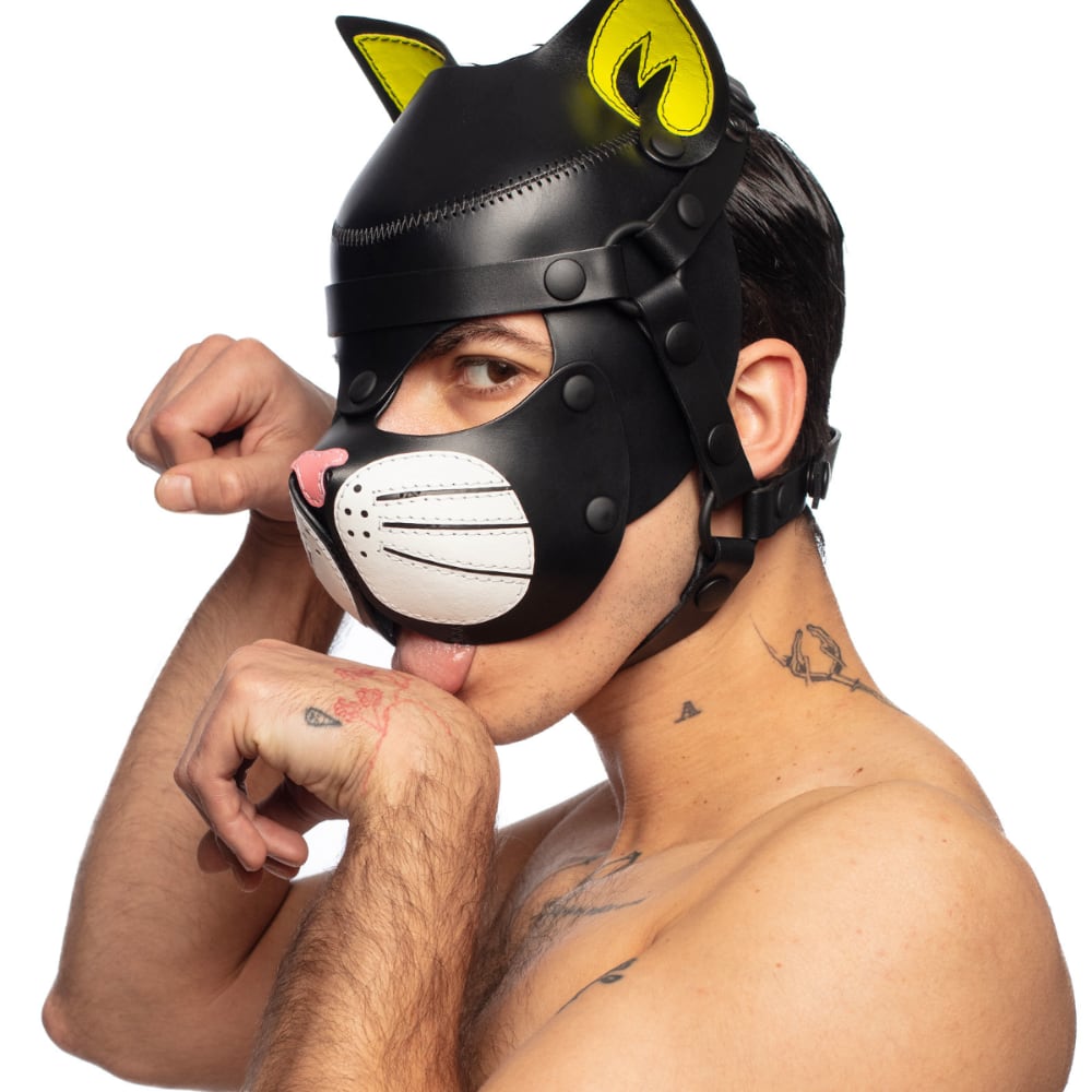 Leather hoods with cat-inspired styling