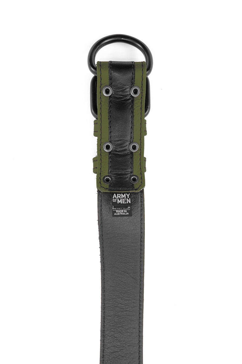 Army green leather racer stripe pup collar lining