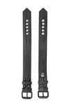 Two 1.5" wide black leather buckled armbands are laid out to reveal both the front details and back leather lining.