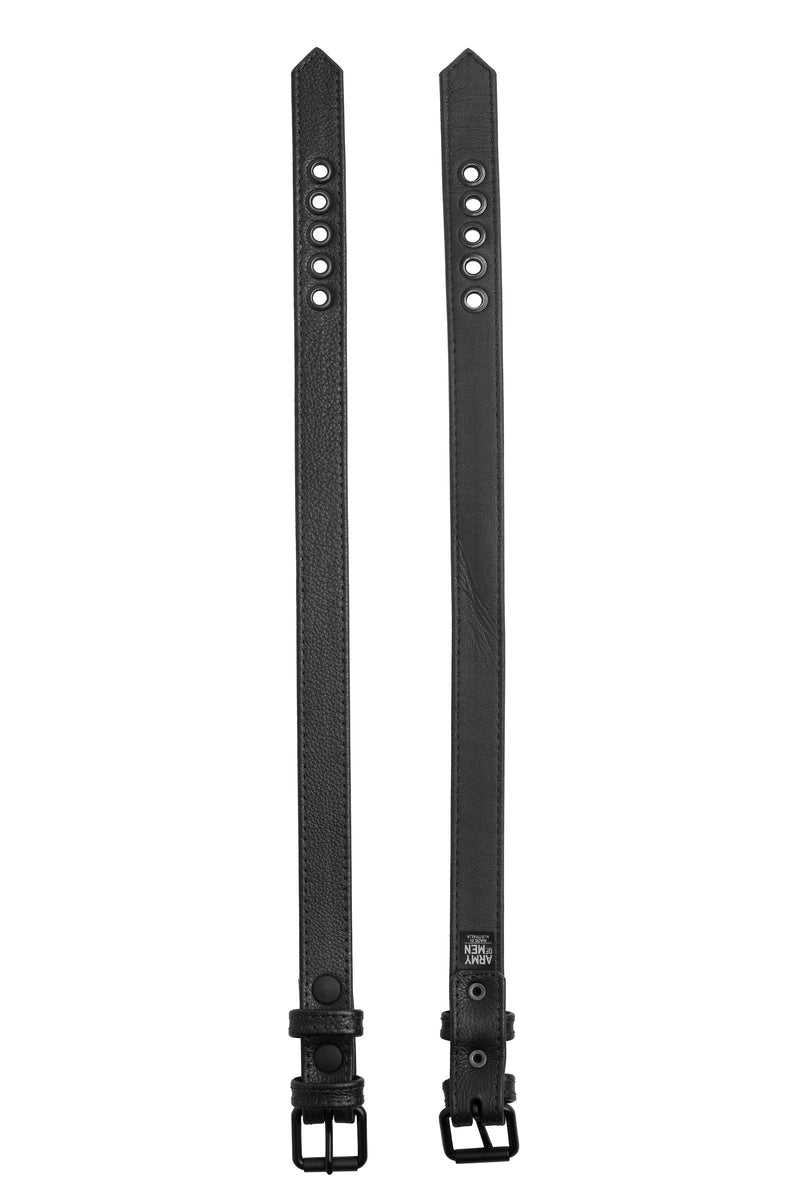 Flat-laid 1" wide CLASSIC ARMBELT NARROW - Black with matte black hardware with both sides showing.