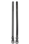 Displayed flat, two 1" wide ARMY OF MEN grey leather armbands with matte black hardware showing both front and back.