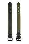 A side-by-side display of both sides of a 1.5" wide COMBAT ARMBELT - Army Green with matte black hardware.