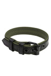 Coiled COMBAT ARMBELT NARROW - Army Green with a matte black buckle forming a circular display.