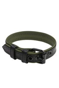 Coiled COMBAT ARMBELT NARROW - Army Green with a matte black buckle forming a circular display.