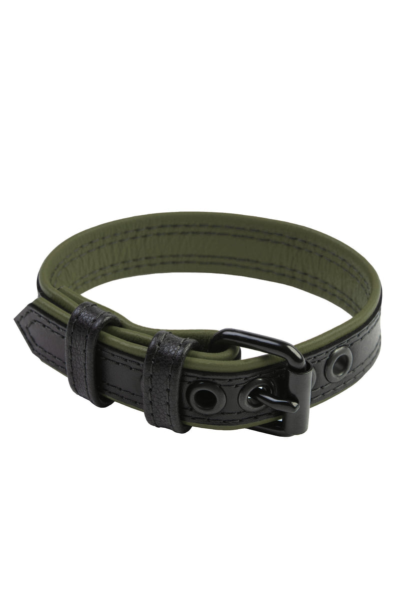 Coiled COMBAT ARMBELT NARROW - Army Green with a matte black buckle forming a circular display.