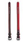 A side-by-side display of both sides of a 1" wide COMBAT ARMBELT NARROW - Red with matte black hardware.