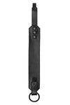 A 2" wide leather armband laid open to show the black leather lining.