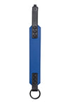 Full flat view of a 2" wide O-RING ARMBAND - Blue highlighting matte black hardware.