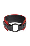 Ring formation of a 2" wide O-RING ARMBAND - Red showing matte black hardware.