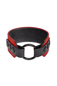 Ring formation of a 2" wide O-RING ARMBAND - Red showing matte black hardware.