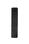 Front view of a 1.5" wide black leather ball stretcher with matte black hardware.
