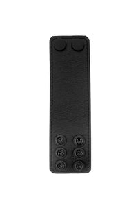 A 2" wide ARMY OF MEN black leather ball stretcher with matte black hardware, viewed from the front.