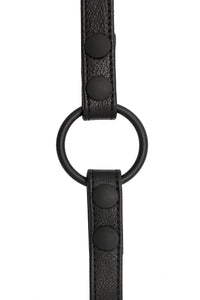 Black leather cockring strap flat front view