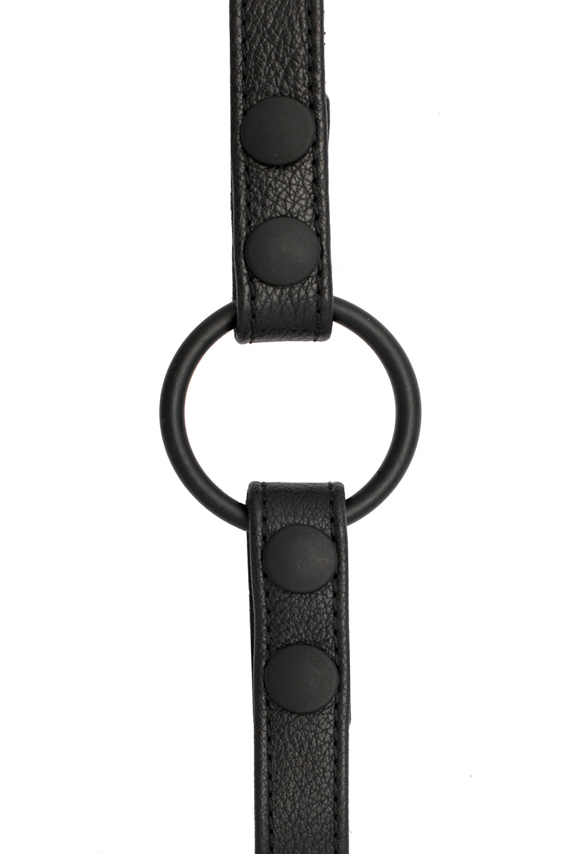 Black leather cockring strap flat front view
