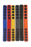 Six 1" wide colour leather cockrings with matte black hardware shown from the front.