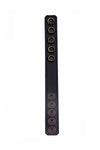 A black leather cockring positioned flat, highlighting the black leather lining.