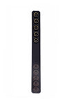 Displayed flat, a black leather cockring reveals a soft black lining.