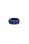 Coiled display of a COCKRING WIDE - Blue with matte black hardware.