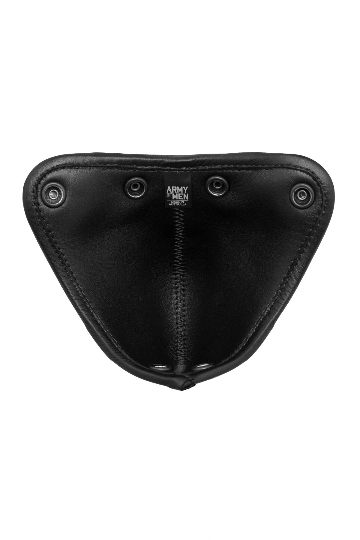 Back view of black leather codpiece lining