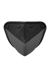 Front view of a handmade ARMY OF MEN CHEVRON CODPIECE - Grey with matte black snaps.