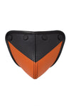 An Australian made ARMY OF MEN CHEVRON CODPIECE - Orange with matte black snaps, captured from the front.