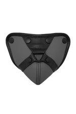 Black and grey leather codpiece with harness detail