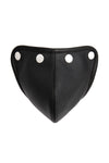 Front view of an Australian made ARMY OF MEN STANDARD CODPIECE - Stainless Steel with stainless steel hardware.