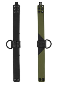 Displayed flat, two 1.5" wide ARMY OF MEN CHEVRON COLLAR - Army Green with matte black hardware, showing both sides.