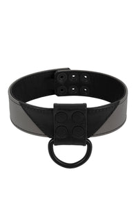 ARMY OF MEN 1.5" wide CHEVRON COLLAR - Grey with a matte black D-ring, in a coil.