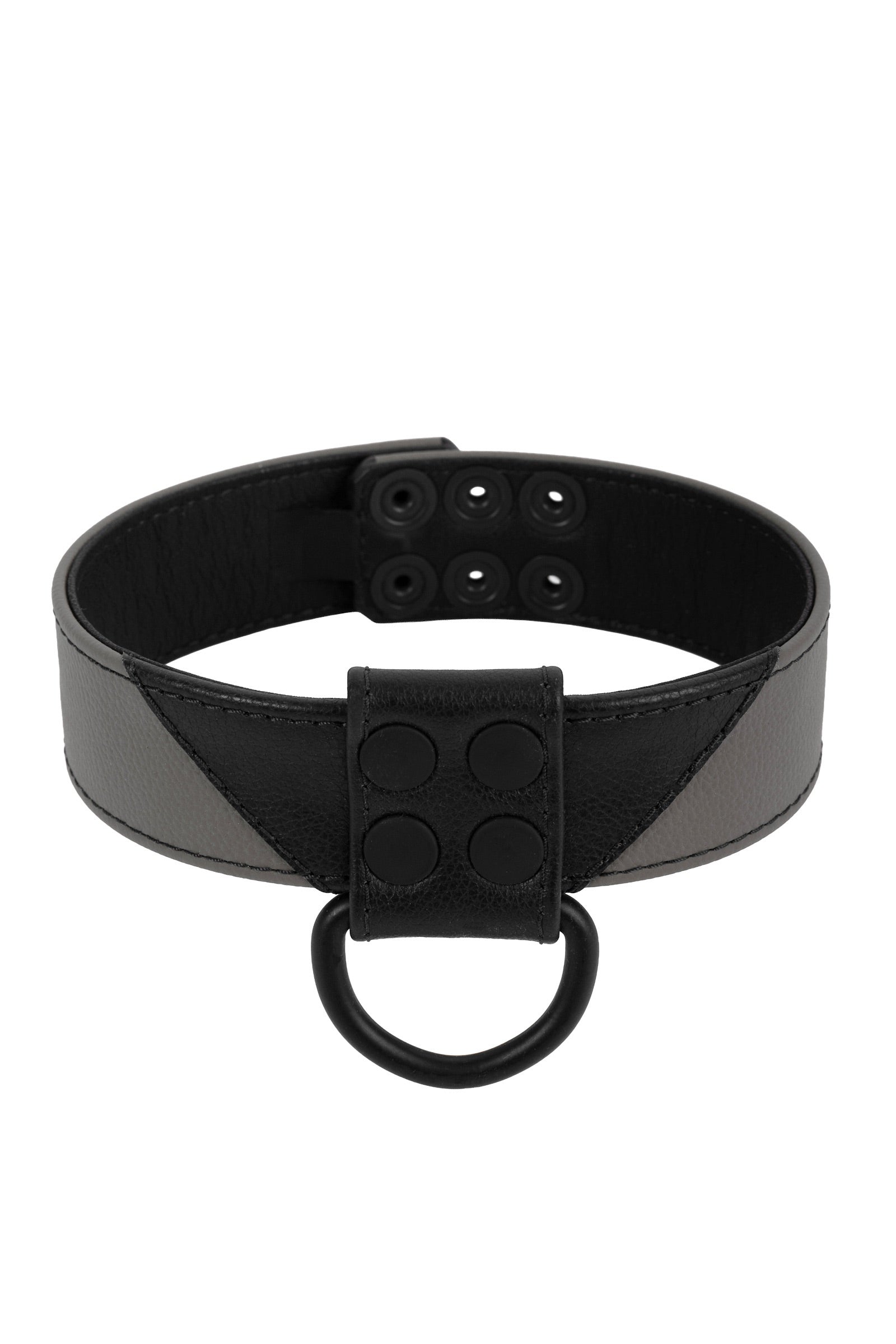 ARMY OF MEN 1.5" wide CHEVRON COLLAR - Grey with a matte black D-ring, in a coil.