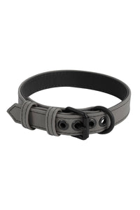 Australian-made 1" wide ARMY OF MEN CLASSIC COLLAR NARROW - Grey, coiled with matte black hardware.