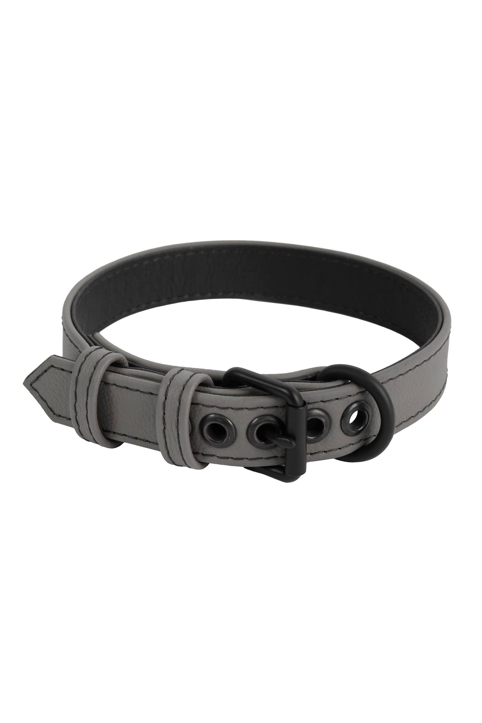 Australian-made 1" wide ARMY OF MEN CLASSIC COLLAR NARROW - Grey, coiled with matte black hardware.