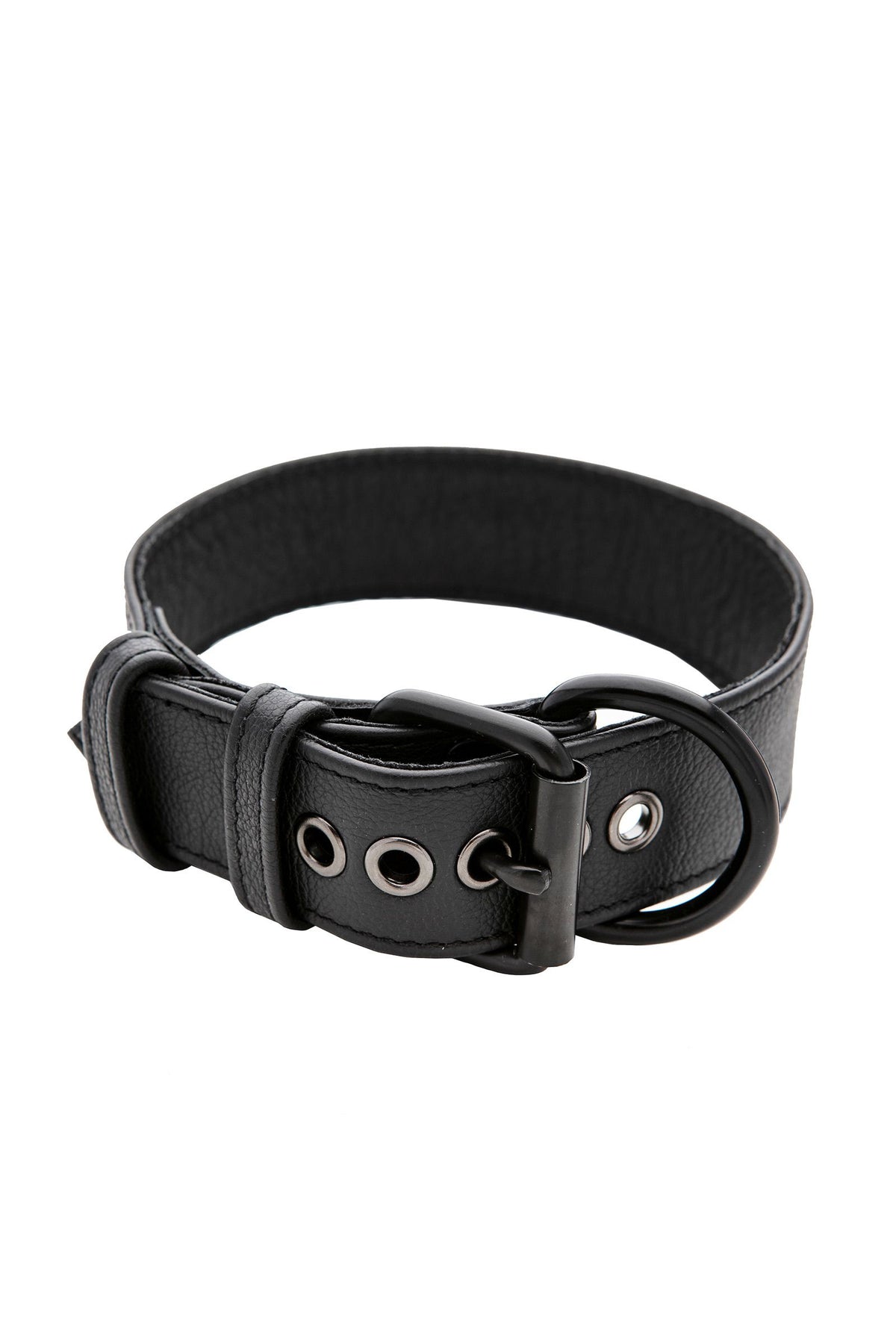 A 1.5" wide ARMY OF MEN CLASSIC COLLAR WIDE - Black, coiled to display matte black hardware.