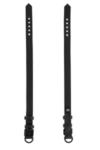 ARMY OF MEN 1" wide black leather collars with black buckle and D-ring, laid flat revealing both the front and lining.