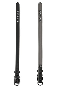 Flat-laid, two 1" wide ARMY OF MEN COMBAT COLLAR NARROW - Grey with matte black buckle and D-ring showing both sides.