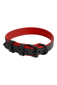 Australian-made 1" wide ARMY OF MEN COMBAT COLLAR NARROW - Red, coiled with matte black rivets, buckle, and D-ring.