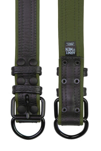 Displayed flat, two 1.5" wide ARMY OF MEN COMBAT COLLAR WIDE - Army Green with matte black hardware, showing both sides.