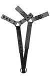 A 1.5" wide BULLDOG CONNECTOR - Grey with black rivets, snaps, and O-rings, displayed flat showing both front and back.