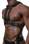A fit model turned slightly in an ARMY OF MEN Full Universal X Kit - Black with matte black rivets.