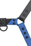 Overhead view of a 1.5" wide ARMY OF MEN CHEVRON BULLDOG - Blue with matte black O-rings.