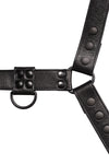 ARMY OF MEN CLASSIC BULLDOG - Black with matte black rivets, snaps, O-rings, and D-rings, laid flat and viewed from above.