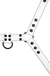 ARMY OF MEN 1.5" wide CLASSIC BULLDOG - White & Black with matte black D-rings, laid flat and viewed from above.