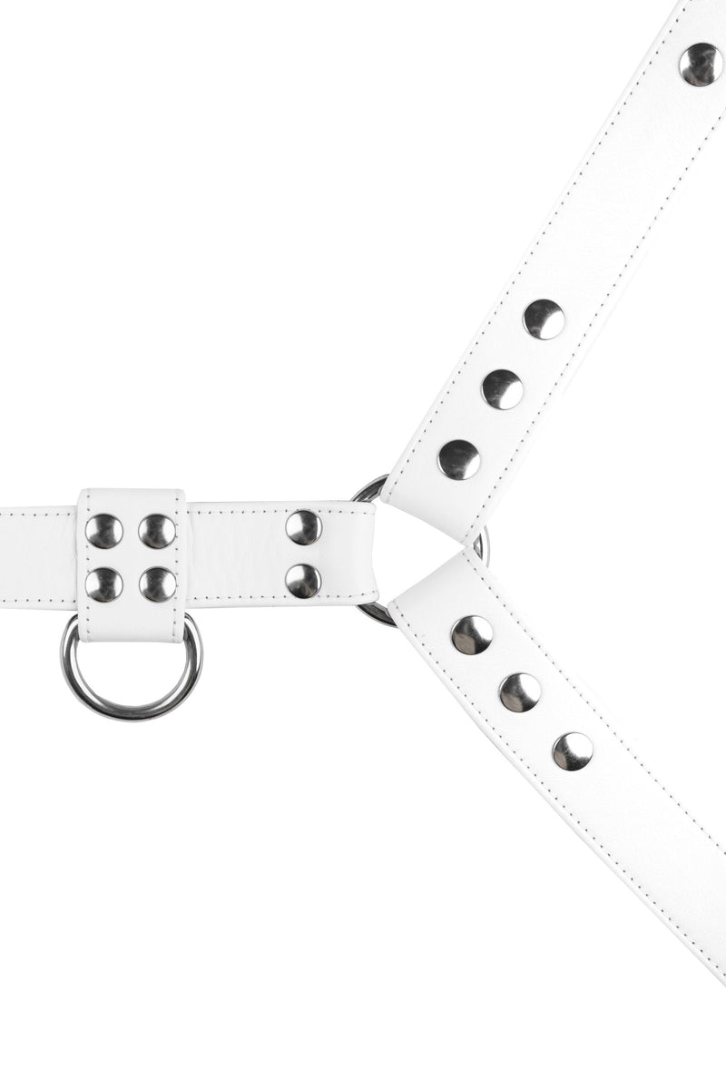ARMY OF MEN CLASSIC BULLDOG - White & Stainless Steel with stainless steel metal hardware, laid flat and captured from above.