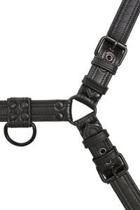A 1.5" wide ARMY OF MEN COMBAT BULLDOG - Black with matte black buckles, laid flat and viewed from above.