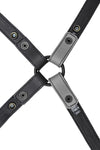 ARMY OF MEN 1" wide SHOULDER BUCKLE HARNESS - Grey with matt black hardware, displayed flat and revealing the lining leather.