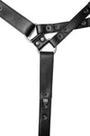 ARMY OF MEN UNIVERSAL X HARNESS - Stainless Steel with stainless steel hardware, laid flat and showing the lining.