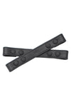 A 1" wide ARMY OF MEN UNIVERSAL X STRAPS - Black with matte black snaps, laid flat and viewed from above.