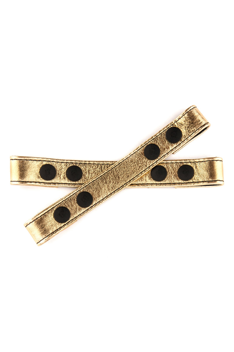 Metallic gold leather universal x front straps